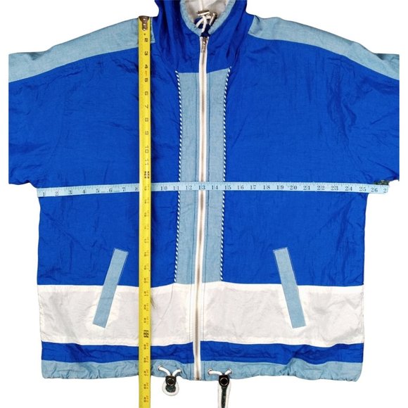 Vintage Jacket Active Frontier Hood 80s Blue Shoulder Pad Zip Denim Women Large - Picture 7 of 7